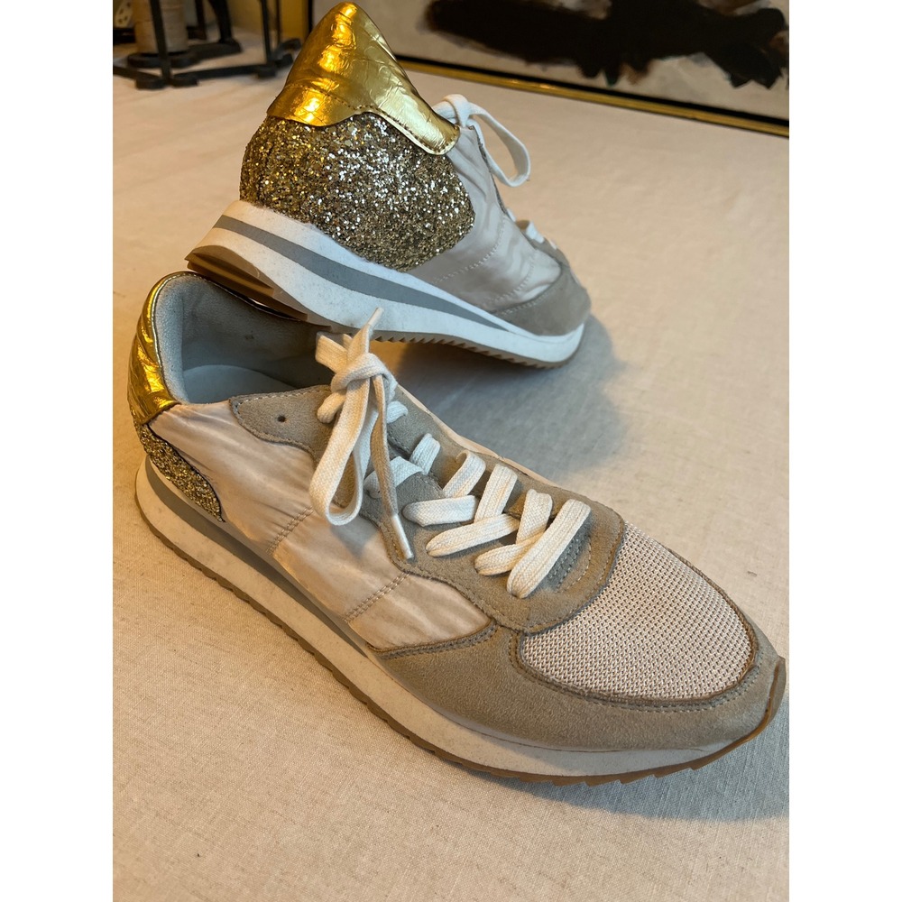 Shu Shop Priya Gold Glitter Metallic Neutral Low Top Sneakers Womens Size 10
